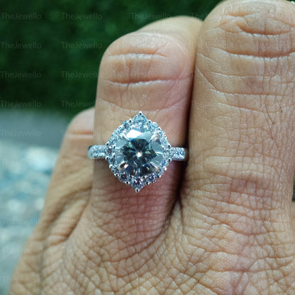 Vintage Grey Moissanite Engagement Ring art deco White gold ring | Unique Diamond wedding ring | Bridal ring | Promise Anniversary ring