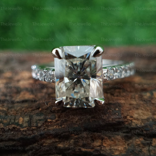 Moissanite Engagement Ring, Radiant Cut Solitaire Engagement Ring in 14K/ 18K Gold, Brilliant Moissanite Ring