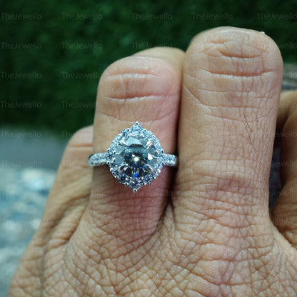 Vintage Grey Moissanite Engagement Ring art deco White gold ring | Unique Diamond wedding ring | Bridal ring | Promise Anniversary ring