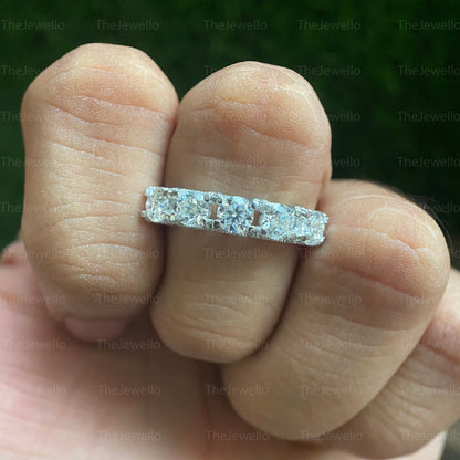 5 Stone Moissanite Wedding Band Ring, Solid 10k/14k/18k White Gold Rings, Matching Band For Engagement Ring, Moissanite Anniversary Rings