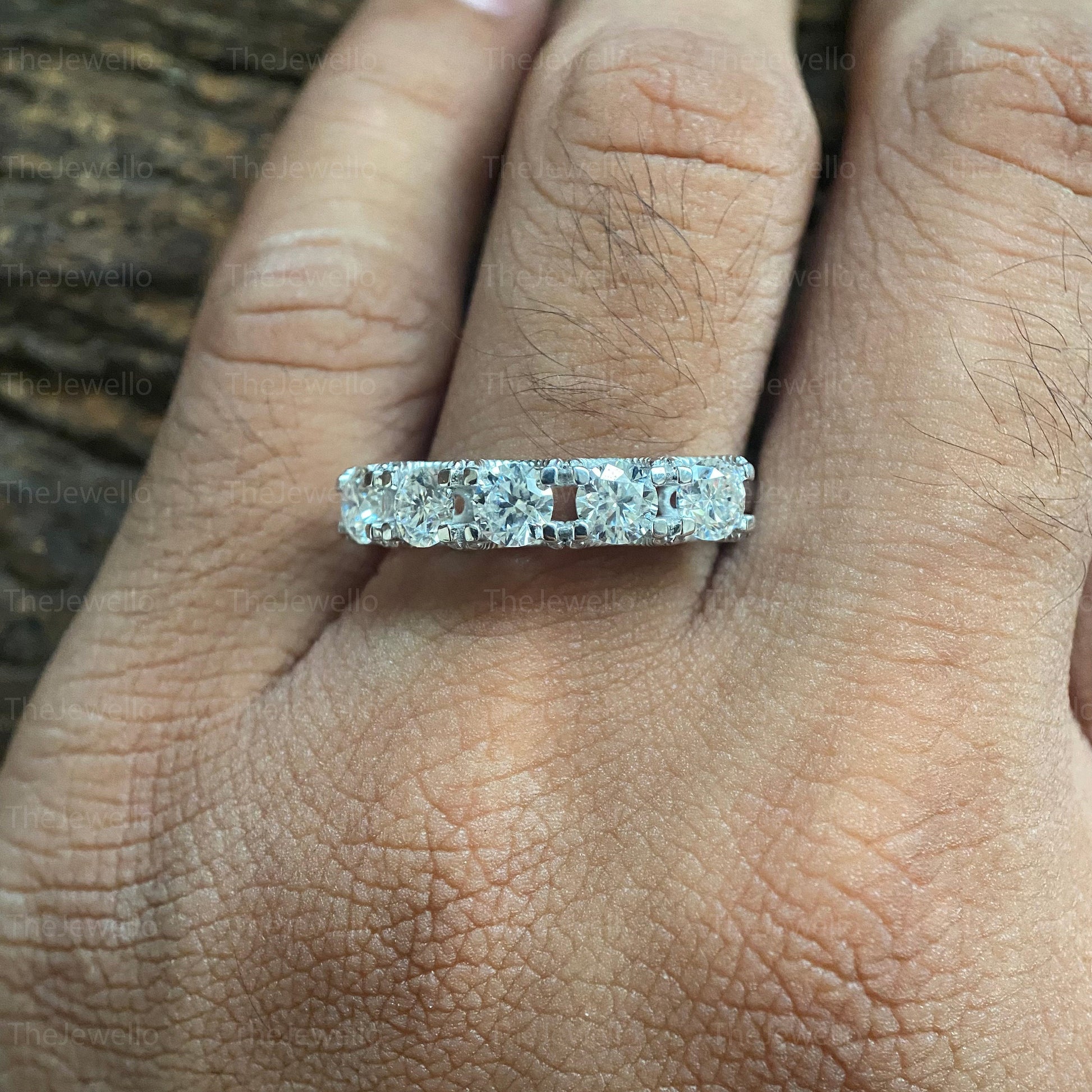 5 Stone Moissanite Wedding Band Ring, Solid 10k/14k/18k White Gold Rings, Matching Band For Engagement Ring, Moissanite Anniversary Rings