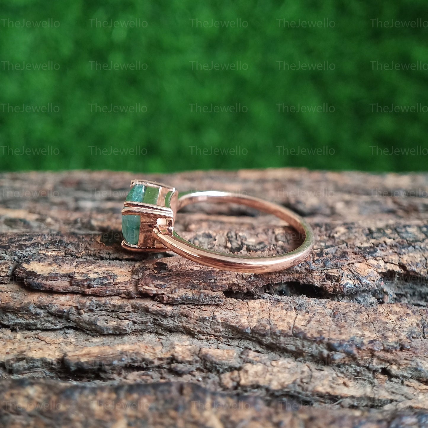 8x6MM Emerald Mossagate Ring, Solitaire Engagement Ring, Rose Gold Wedding Ring, Dainty Green Agate Ring, Daily Ring, Bridal Silver Rings