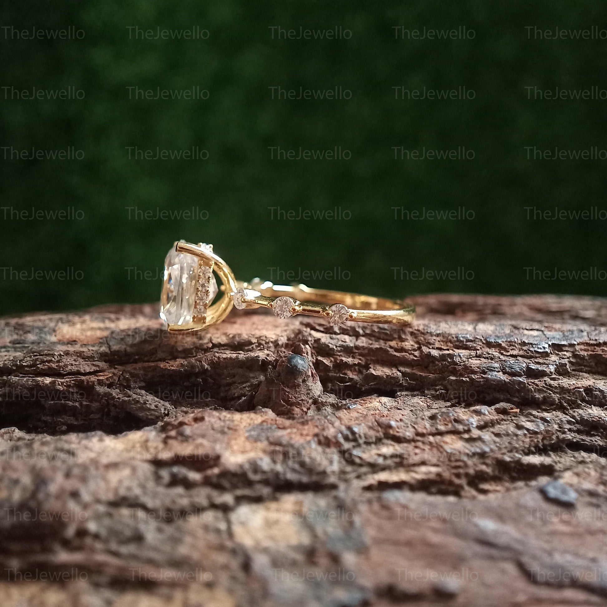 2.45 Carat Elongated Cushion Cut Moissanite Ring, Yellow Gold Engagement Ring, Solitaire Accent Moissanite Diamond Wedding Ring