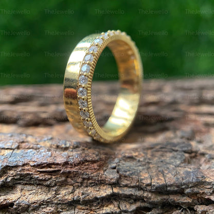 Round Cut Moissanite Eternity Band Ring 0.65 Ct. - 14K Yellow Gold Engagement Ring for Men - Men's Gold Ring - Wedding Ring for Him