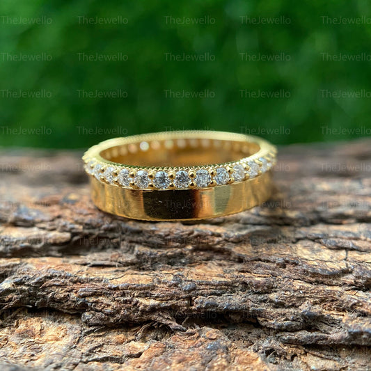 Round Cut Moissanite Eternity Band Ring 0.65 Ct. - 14K Yellow Gold Engagement Ring for Men - Men's Gold Ring - Wedding Ring for Him