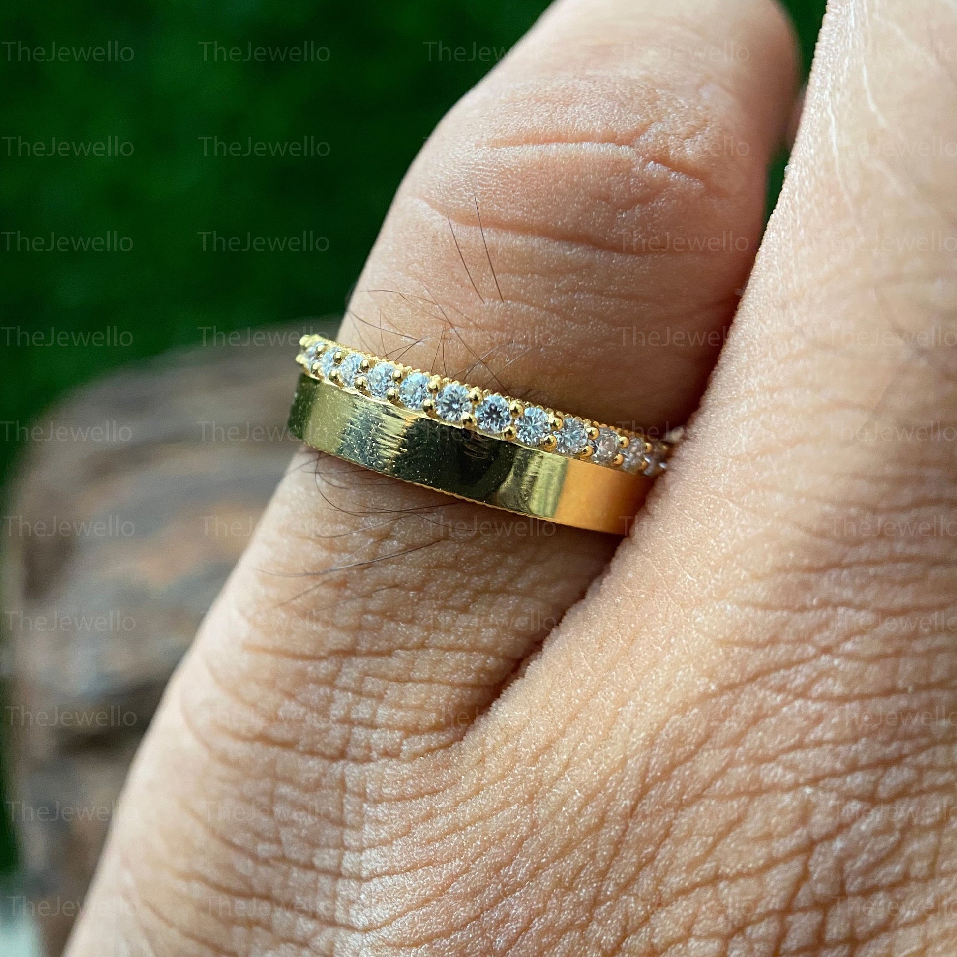 Round Cut Moissanite Eternity Band Ring 0.65 Ct. - 14K Yellow Gold Engagement Ring for Men - Men's Gold Ring - Wedding Ring for Him