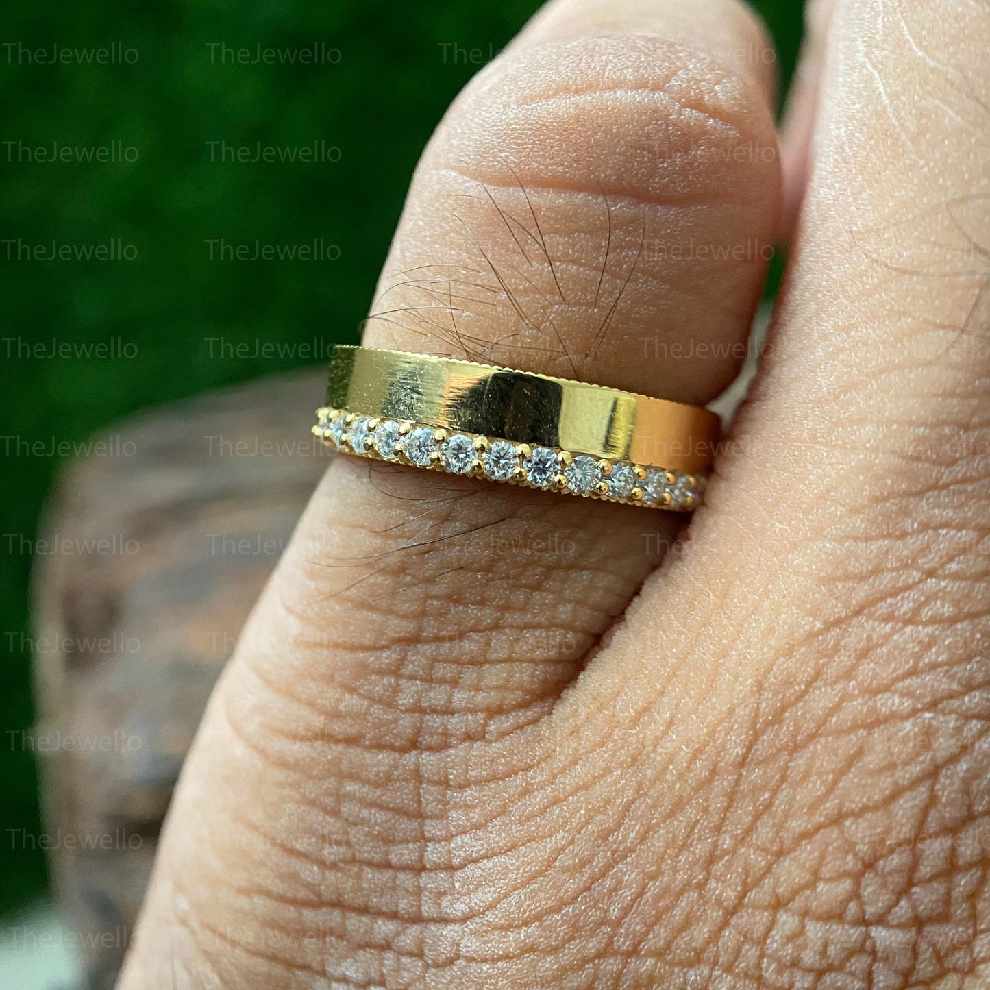 Round Cut Moissanite Eternity Band Ring 0.65 Ct. - 14K Yellow Gold Engagement Ring for Men - Men's Gold Ring - Wedding Ring for Him