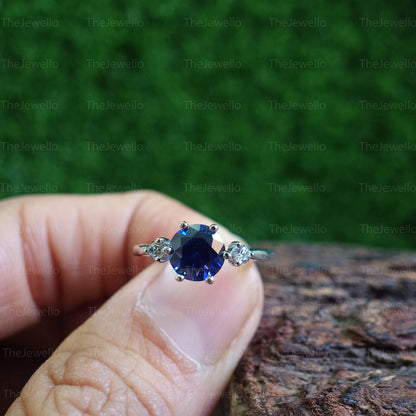 Round cut Tanzanite Gemstone Ring, Three Stone Birthstone Ring, 925 Sterling Silver Rings, Classic 6 Prong Engagement Ring