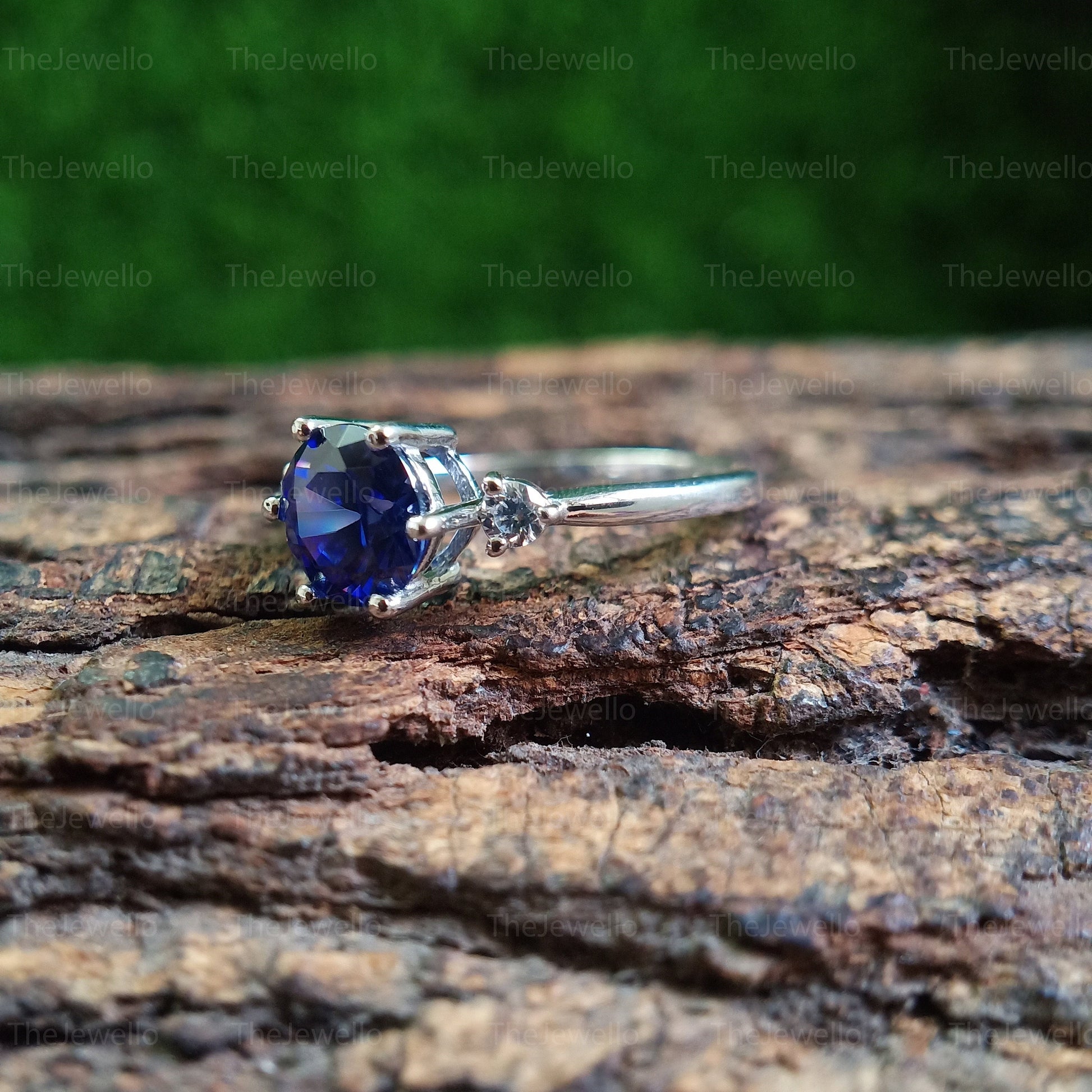 Round cut Tanzanite Gemstone Ring, Three Stone Birthstone Ring, 925 Sterling Silver Rings, Classic 6 Prong Engagement Ring