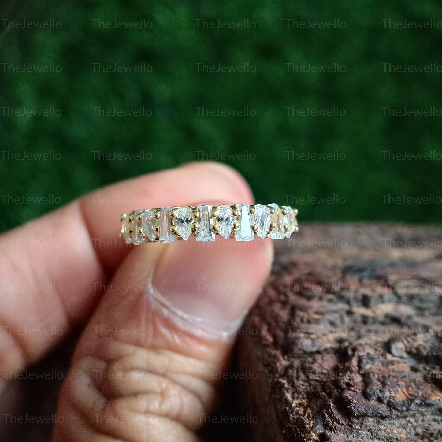 moissanite wedding band, wedding band set hers, moissanite eternity band half, womens wedding band moissanite, ring faux diamond yellow gold