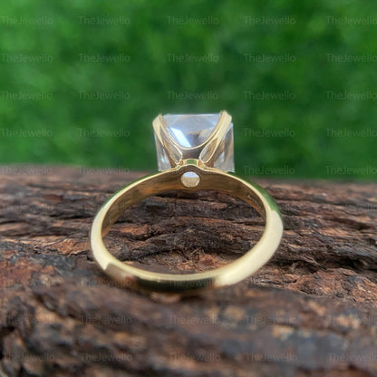 7CT Radiant Moissanite Ring Square Radiant Cut Engagement Ring Solitaire Radiant Cut Yellow Gold Ring Big Carat Stone Ring