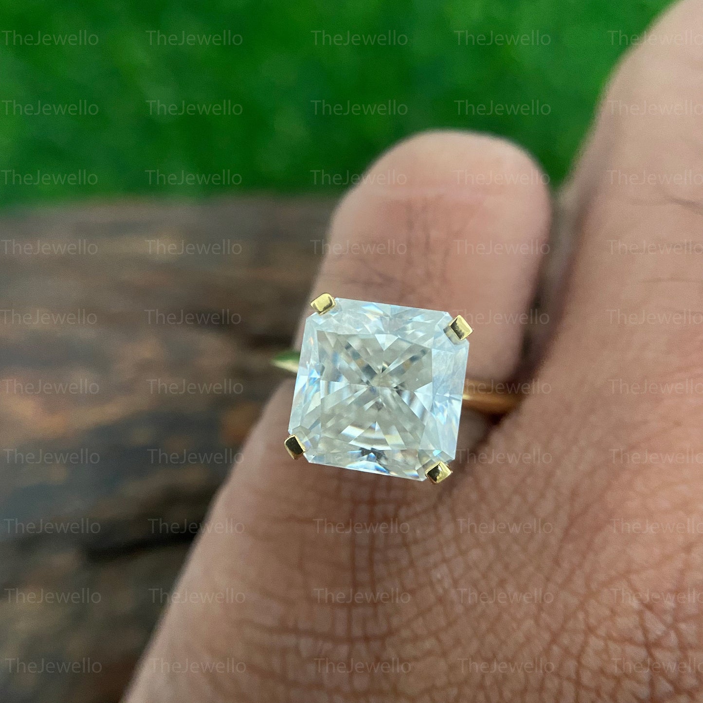 7CT Radiant Moissanite Ring Square Radiant Cut Engagement Ring Solitaire Radiant Cut Yellow Gold Ring Big Carat Stone Ring