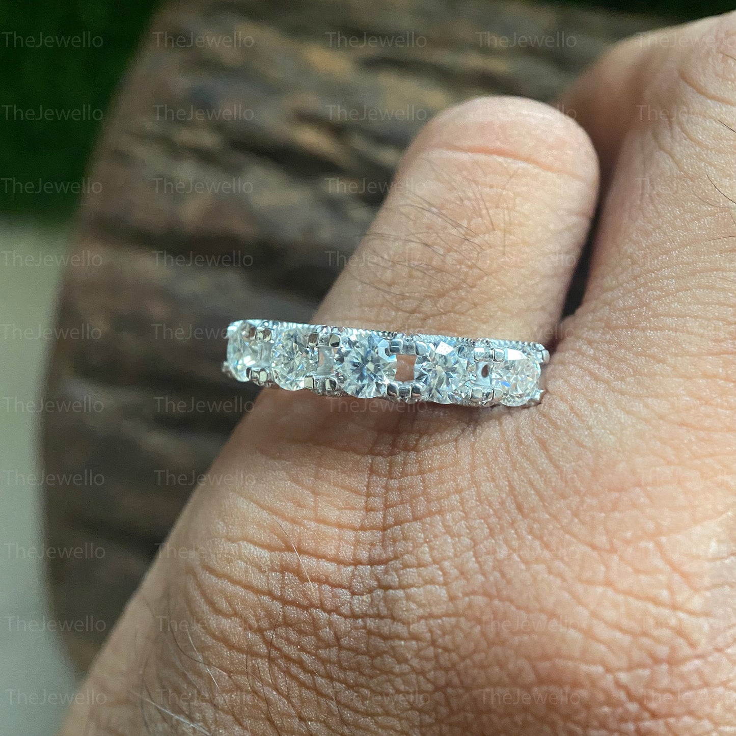 5 Stone Moissanite Wedding Band Ring, Solid 10k/14k/18k White Gold Rings, Matching Band For Engagement Ring, Moissanite Anniversary Rings