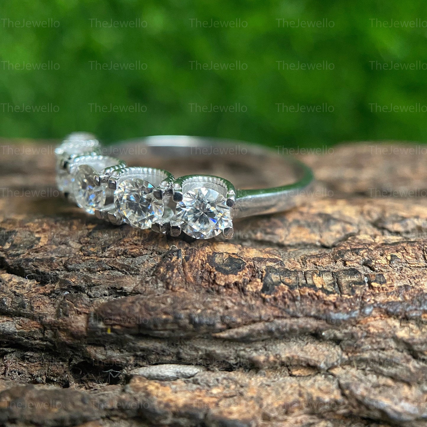 5 Stone Moissanite Wedding Band Ring, Solid 10k/14k/18k White Gold Rings, Matching Band For Engagement Ring, Moissanite Anniversary Rings