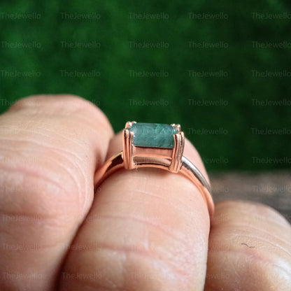 8x6MM Emerald Mossagate Ring, Solitaire Engagement Ring, Rose Gold Wedding Ring, Dainty Green Agate Ring, Daily Ring, Bridal Silver Rings