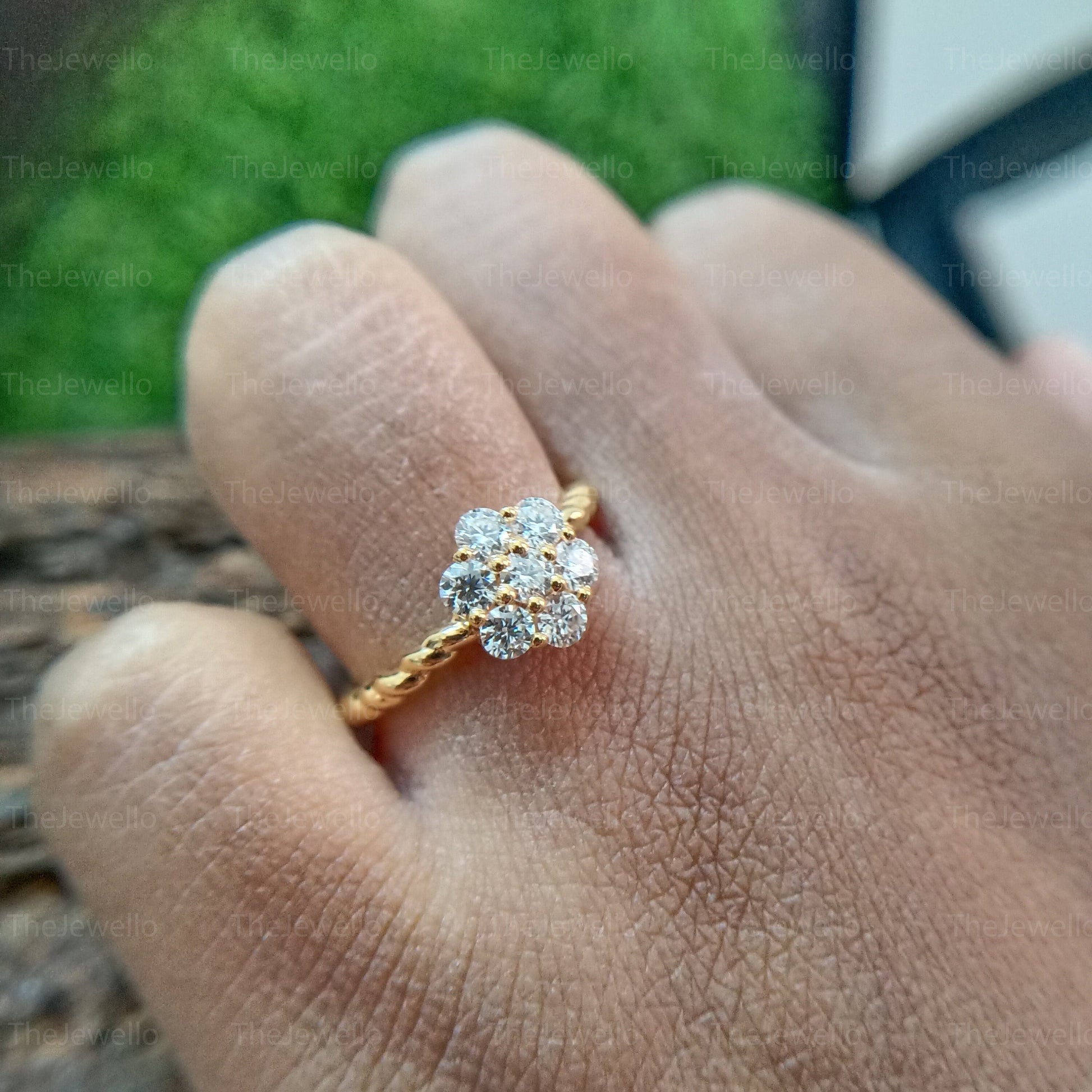 Round Cut Moissanite Halo Ring/ Unique Flower Design Wedding Ring/ Seven Stone Solitaire Ring For Women/ Daily Wear Diamond Jewelry.