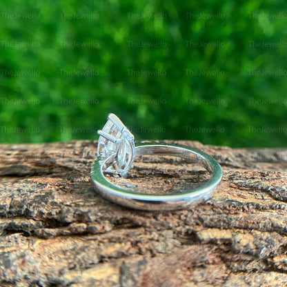 Marquise Cut Moissanite Ring/ Solitaire With Accents Diamond Ring/ Basket Prong Setting Bridal Ring/ Classic Petite Pave Wedding Ring.