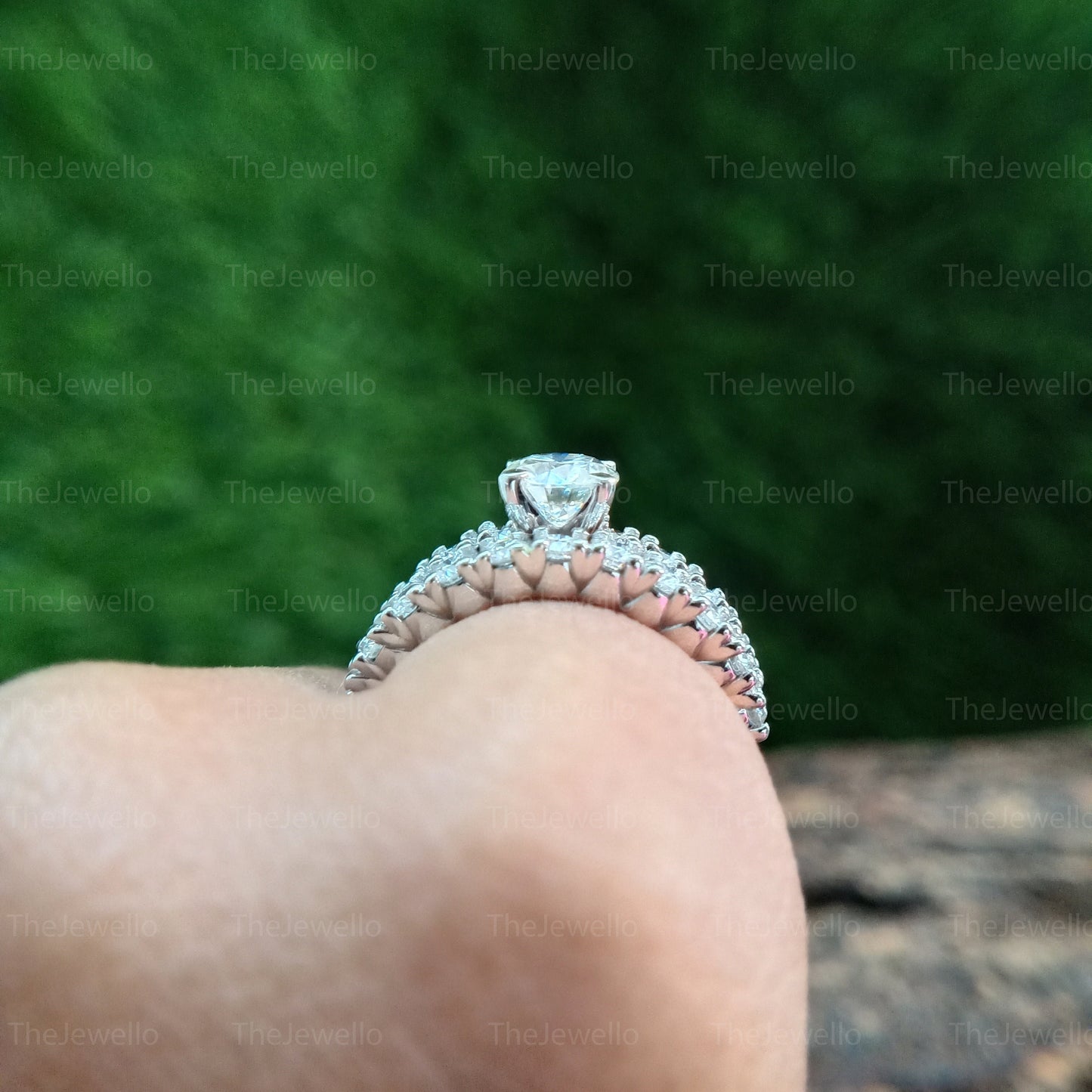 Unique Moissanite Round Cut Wedding Bridal Set Ring, Attractive Diamond Anniversary Ring, Solitaire With Accents Simulated Diamond Ring