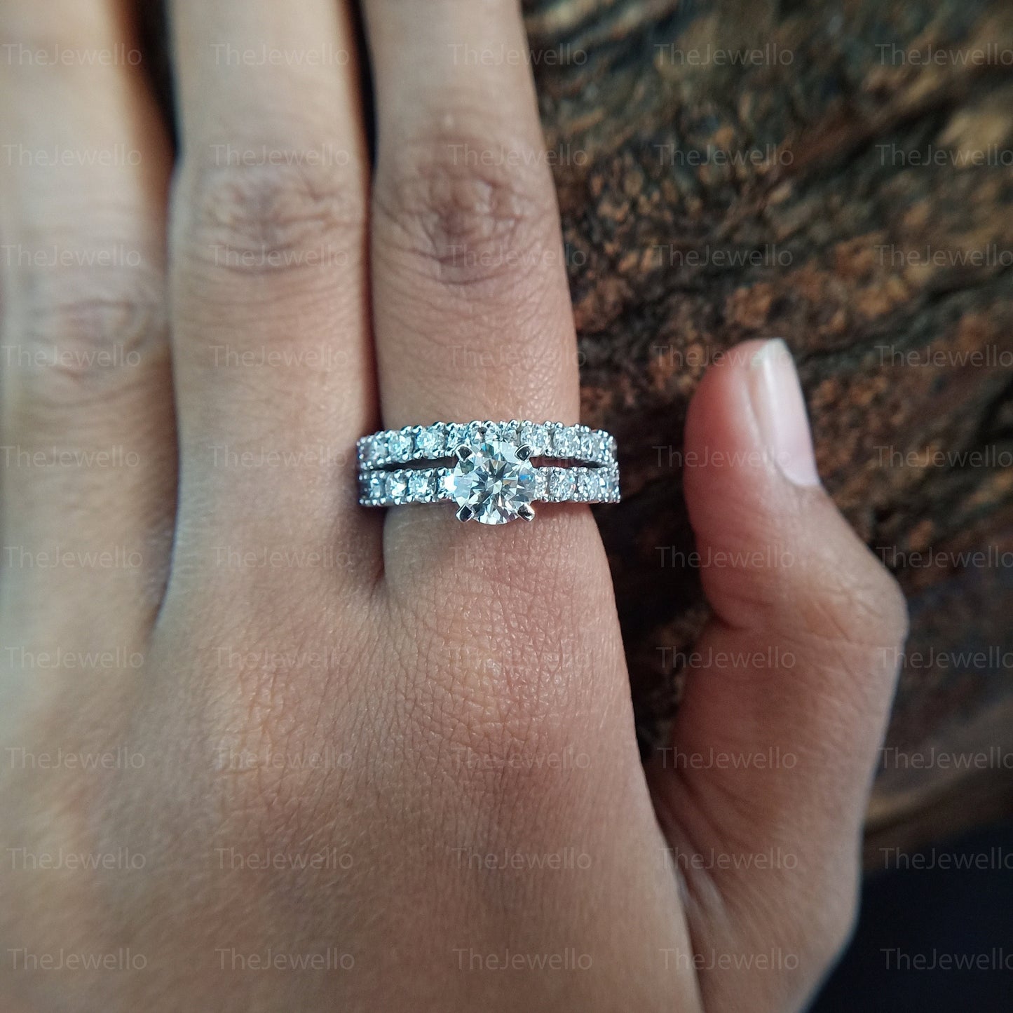 Unique Moissanite Round Cut Wedding Bridal Set Ring, Attractive Diamond Anniversary Ring, Solitaire With Accents Simulated Diamond Ring