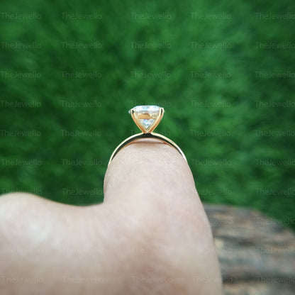 Round Cut Colorless Moissanite Ring, Wedding Proposal 14K Solid Gold Ring, Single Stone Daily Wear Engagement Ring