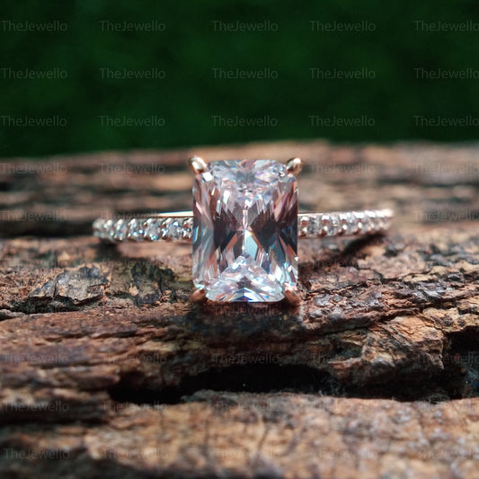 Radiant Cut Moissanite Engagement Ring- Wedding Bridal Ring- Gorgeous Solitaire Ring- Handmade Engagement Ring