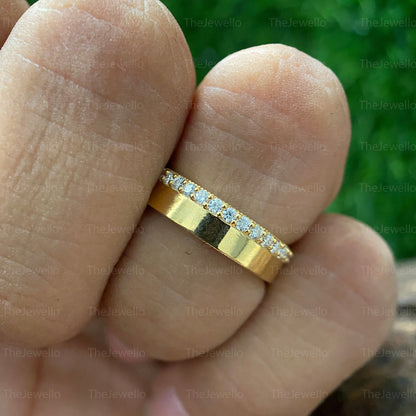 Round Cut Moissanite Eternity Band Ring 0.65 Ct. - 14K Yellow Gold Engagement Ring for Men - Men's Gold Ring - Wedding Ring for Him