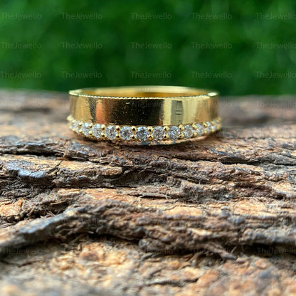 Round Cut Moissanite Eternity Band Ring 0.65 Ct. - 14K Yellow Gold Engagement Ring for Men - Men's Gold Ring - Wedding Ring for Him