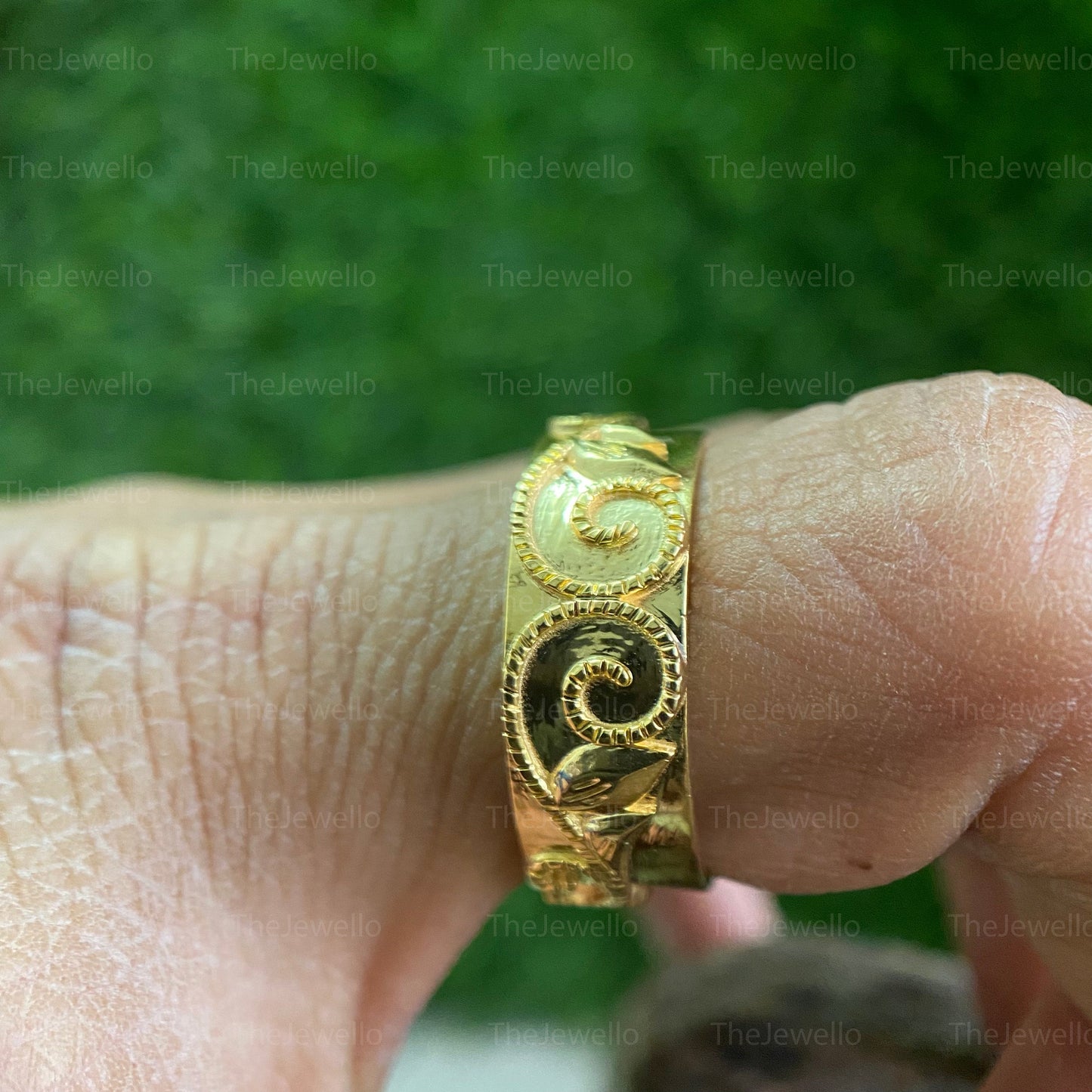 Hawaiian Jewelry Ring, Whale Tail Motif Mens Band Ring, Solid Gold Men's Wedding Band, Comfort Fit Ring For Him