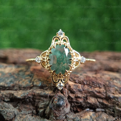 moss agate engagement ring engagement ring agate moss agate vintage art deco wedding ring yellow gold engagement ring 1.50c carat women ring