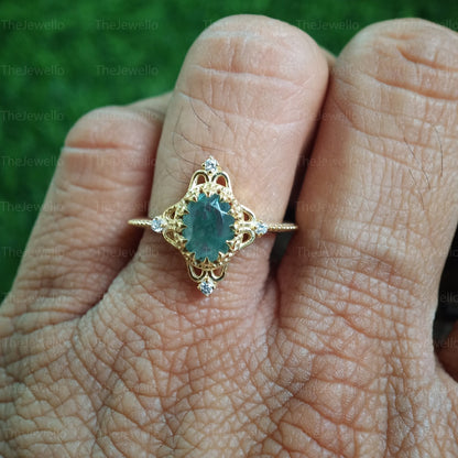 moss agate engagement ring engagement ring agate moss agate vintage art deco wedding ring yellow gold engagement ring 1.50c carat women ring