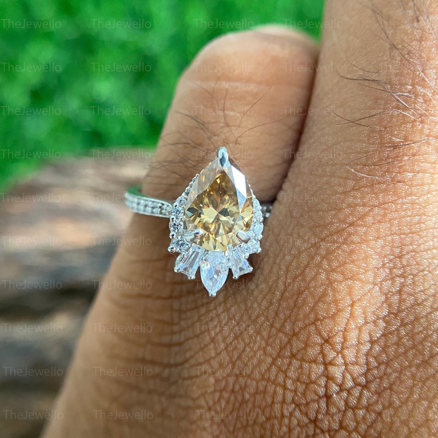 2Ct Pear Cut Moissanite Engagement Bridal Ring for her, pear half eternity wedding ring for women, 10k 14k 18k Yellow Gold Ring, Yellow Pear