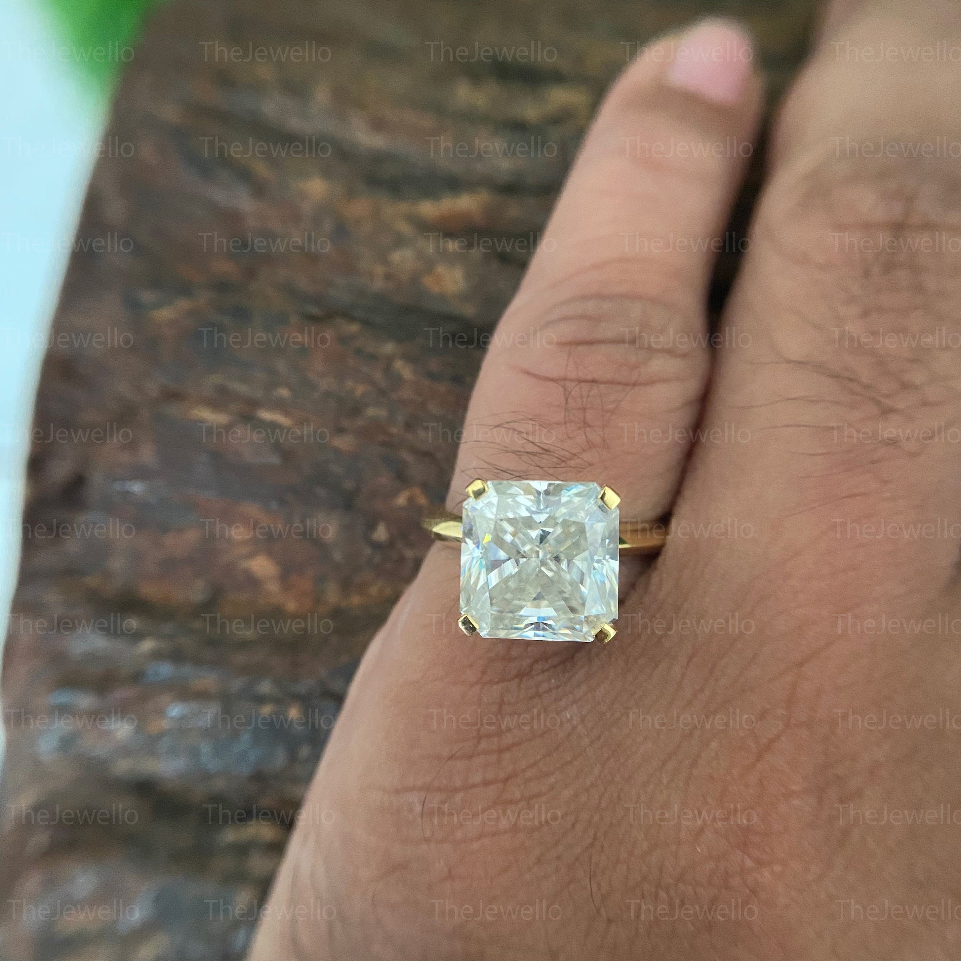 7CT Radiant Moissanite Ring Square Radiant Cut Engagement Ring Solitaire Radiant Cut Yellow Gold Ring Big Carat Stone Ring