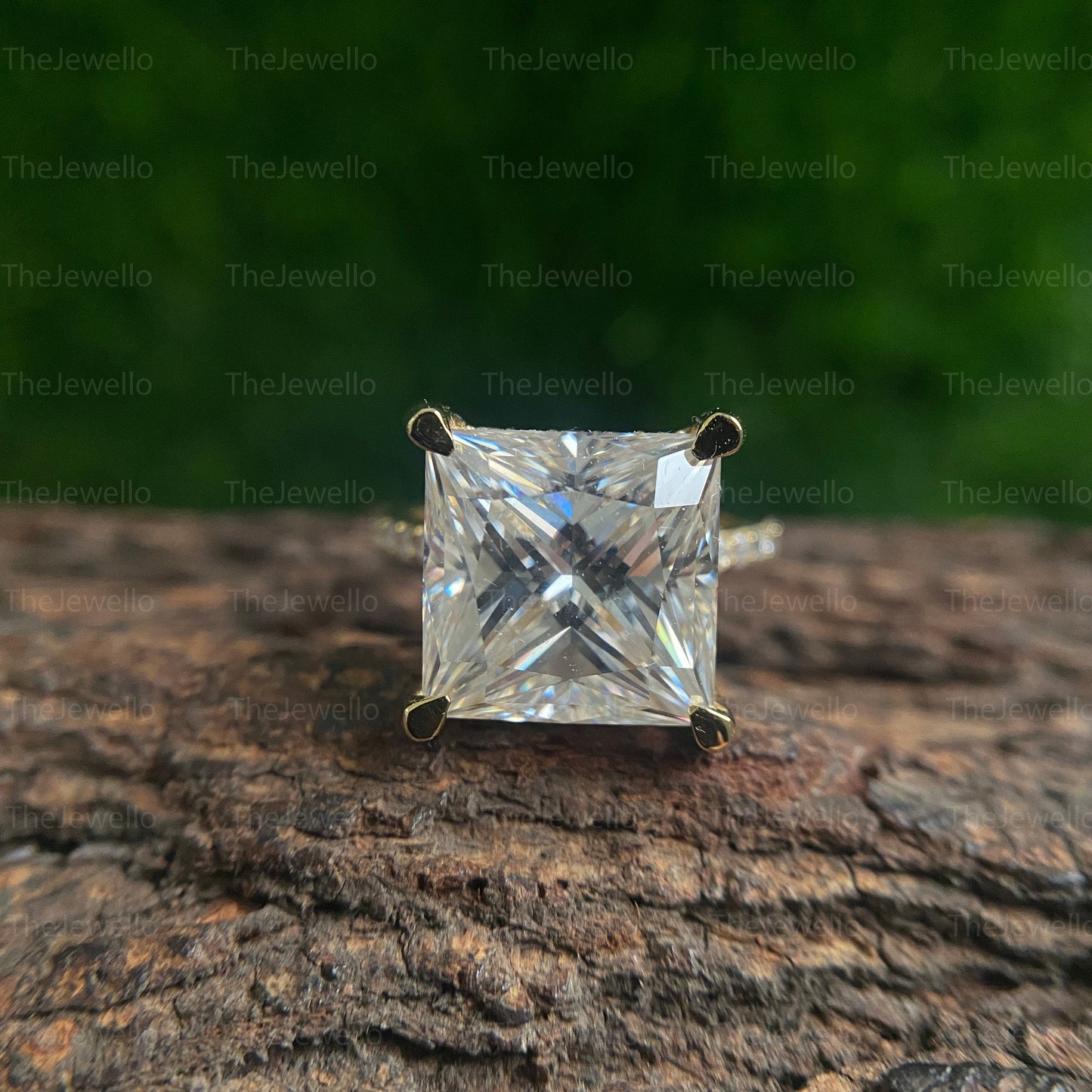 Princess Cut Engagement Ring, 14K Yellow Gold Promise Ring For Her, Handcrafted Moissanite Ring For Women, Square Shaped Moissanite Ring