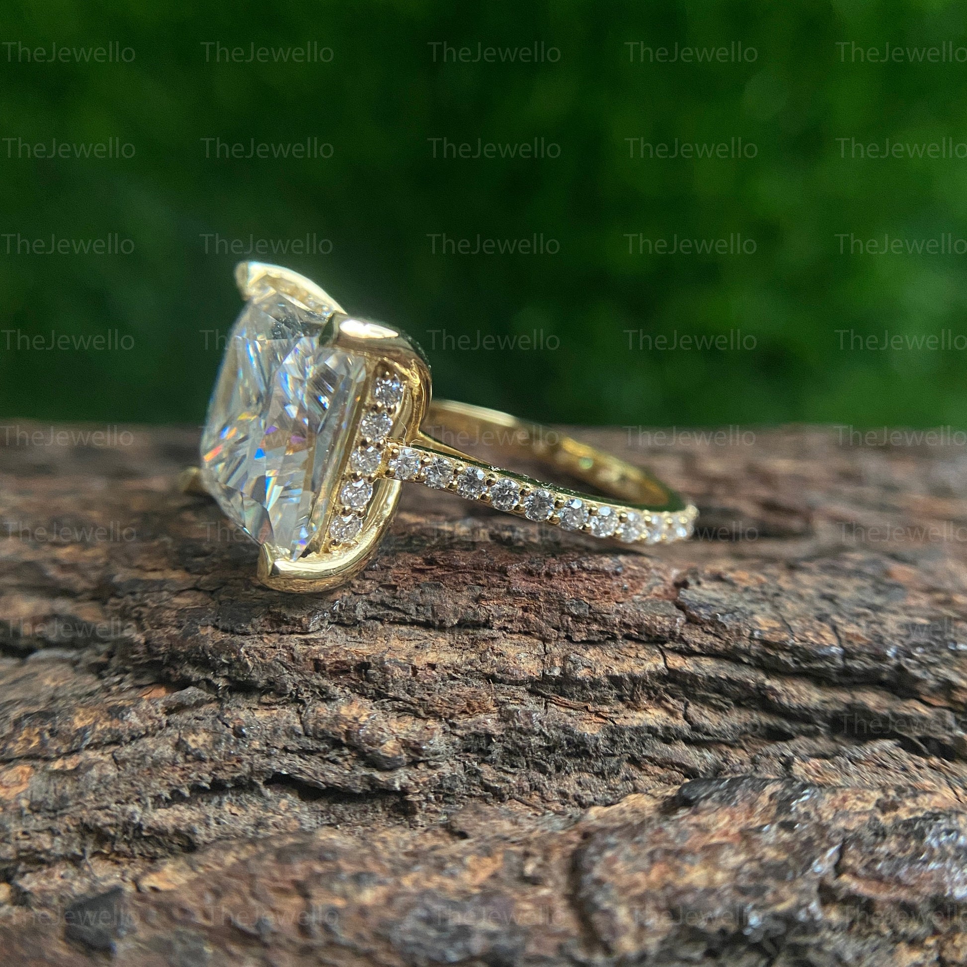 Princess Cut Engagement Ring, 14K Yellow Gold Promise Ring For Her, Handcrafted Moissanite Ring For Women, Square Shaped Moissanite Ring