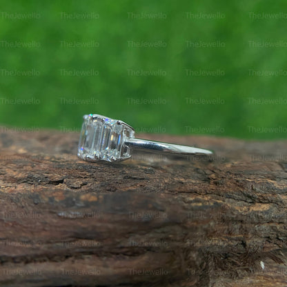 2.20 TCW Three stone engagement ring,Emerald cut moissanite ring,18k/14k yellow gold,unique,trllies set three stone ring,wedding ring,women