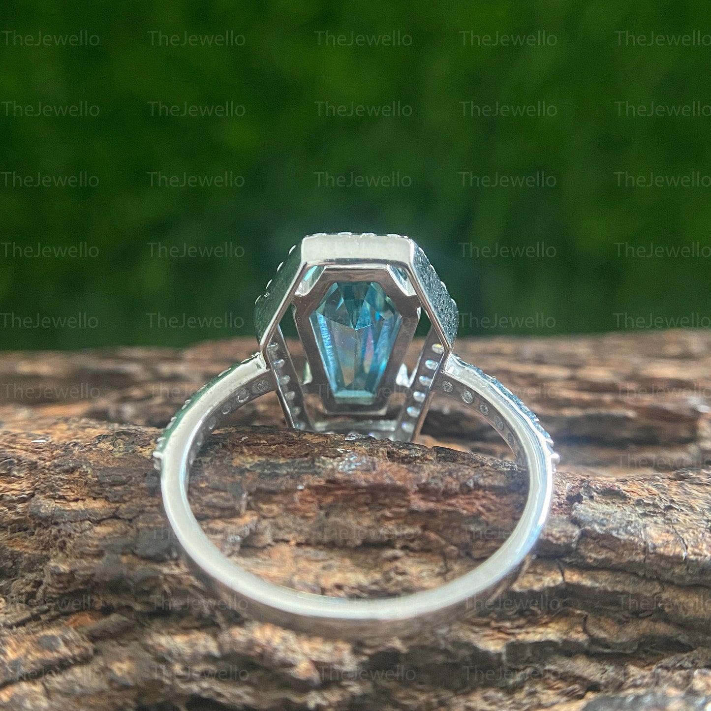 Moissanite Coffin Ring Set 3.60 Ct for Green Blue Moissanite Diamond Engagement Ring Gift for Her Halo Promise Ring