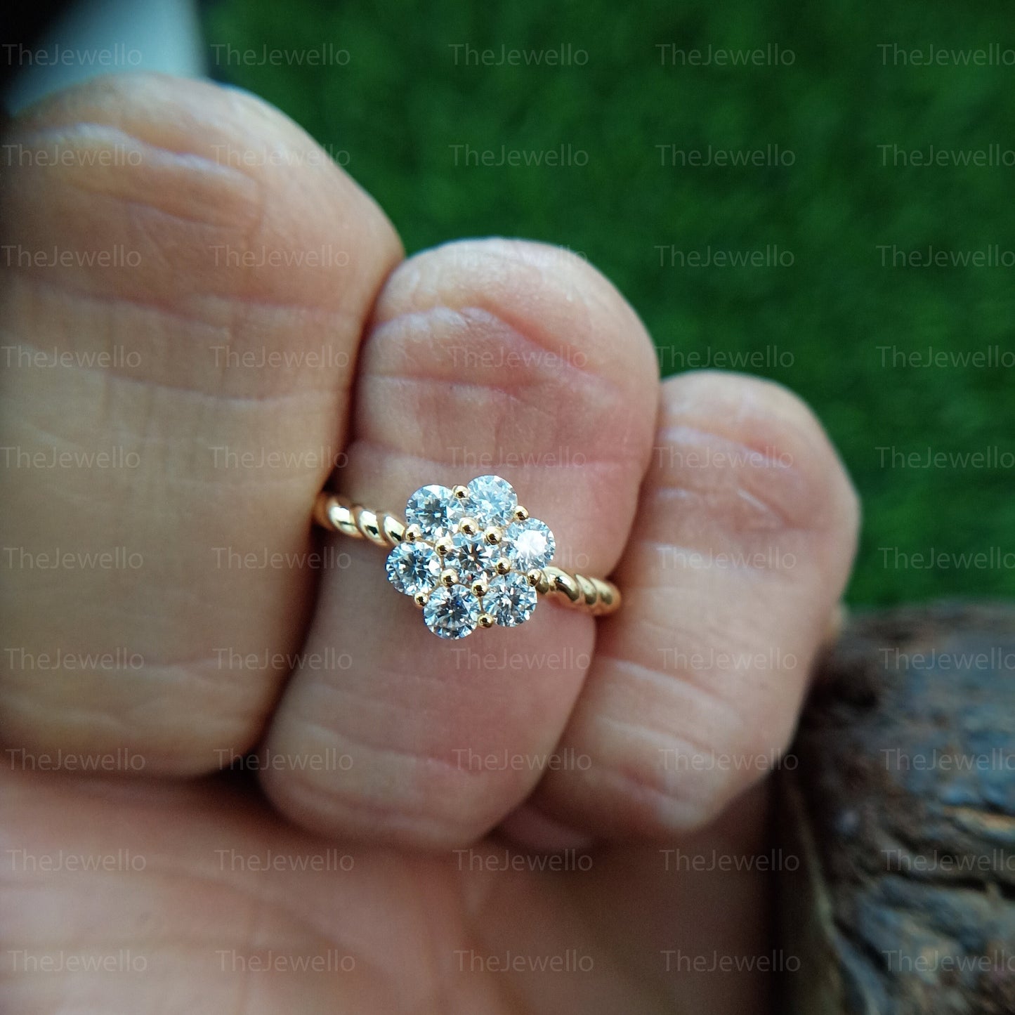 Round Cut Moissanite Halo Ring/ Unique Flower Design Wedding Ring/ Seven Stone Solitaire Ring For Women/ Daily Wear Diamond Jewelry.