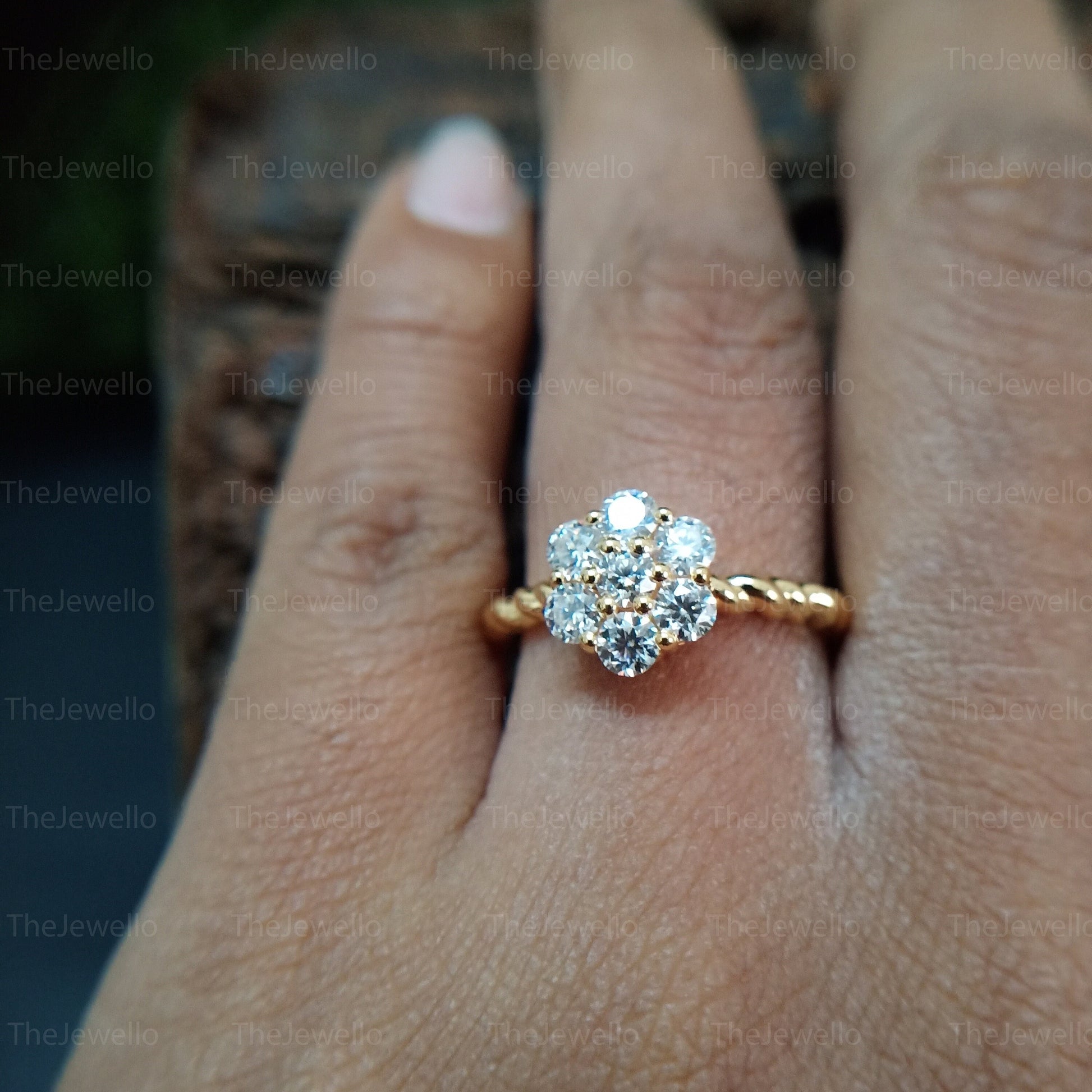 Round Cut Moissanite Halo Ring/ Unique Flower Design Wedding Ring/ Seven Stone Solitaire Ring For Women/ Daily Wear Diamond Jewelry.