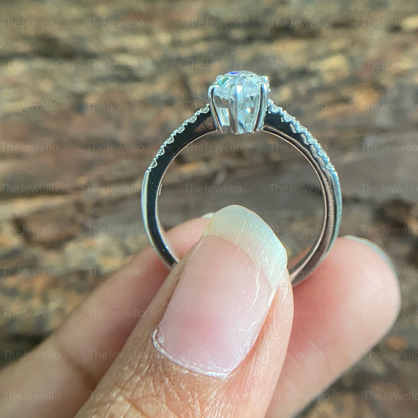 Marquise Cut Moissanite Ring/ Solitaire With Accents Diamond Ring/ Basket Prong Setting Bridal Ring/ Classic Petite Pave Wedding Ring.