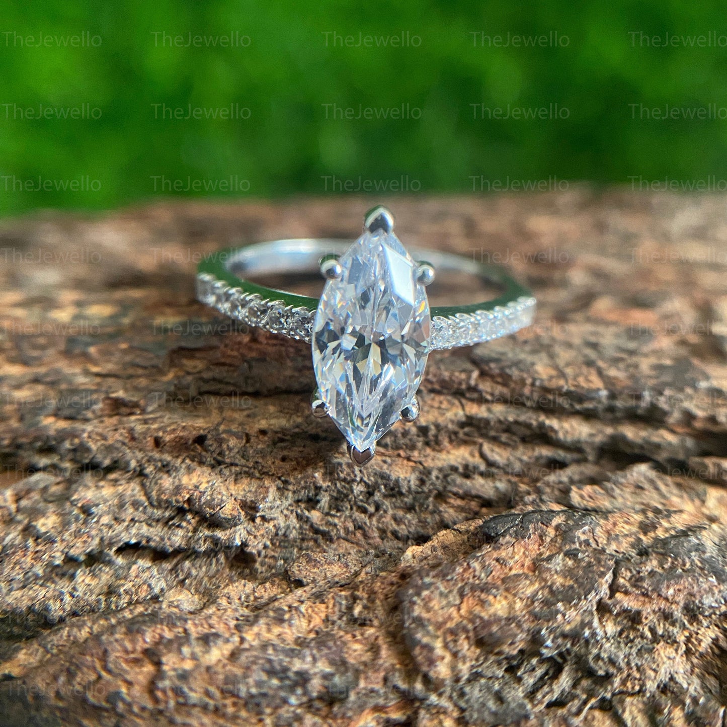 Marquise Cut Moissanite Ring/ Solitaire With Accents Diamond Ring/ Basket Prong Setting Bridal Ring/ Classic Petite Pave Wedding Ring.