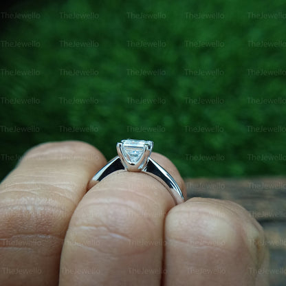 0.98Ct 5.50mm Princess Moissanite Ring, Princess Cut Moissanite Solitaire Engagement Ring, Solid White Gold Wedding Ring