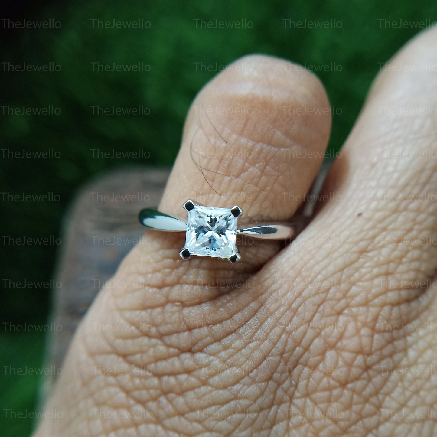 0.98Ct 5.50mm Princess Moissanite Ring, Princess Cut Moissanite Solitaire Engagement Ring, Solid White Gold Wedding Ring