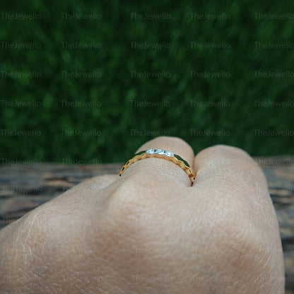 Small Three Stone Engagement Ring, Designer Round Cut Moissanite Wedding Band, Beautiful Solid Gold Handmade Bridal Ring