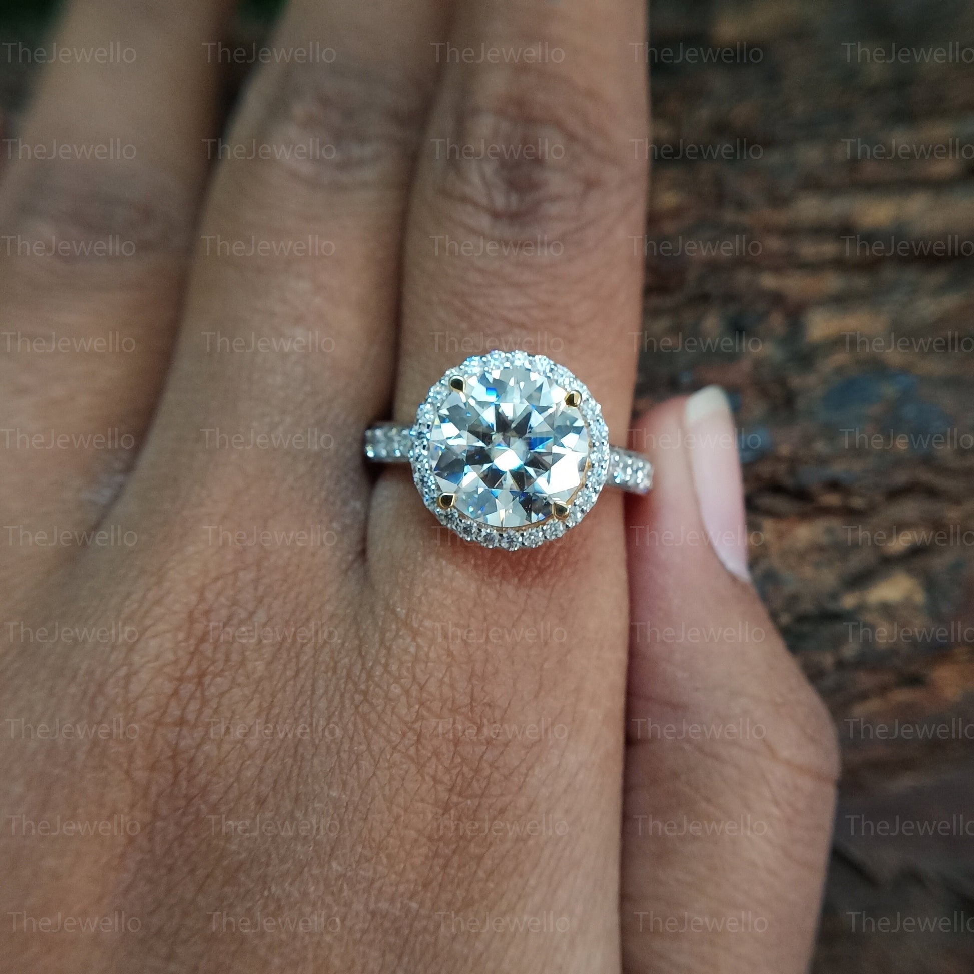 3.50Ct Round Cut Halo Moissanite Ring, 14k Solid Gold Halo Diamond Engagement Ring, 10mm Round Moissanite Ring