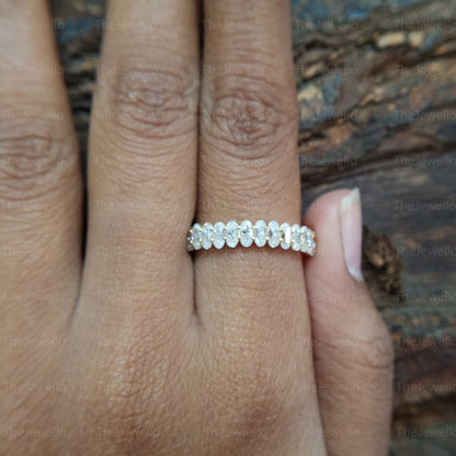 Super Sparkly 1.30 TCW Oval Cut Moissanite Wedding Band, Dainty Half Eternity Solitaire Band, Solid Yellow Gold Moissanite Diamond Band.