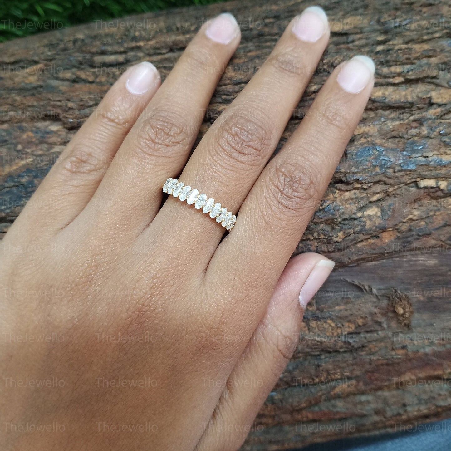 Super Sparkly 1.30 TCW Oval Cut Moissanite Wedding Band, Dainty Half Eternity Solitaire Band, Solid Yellow Gold Moissanite Diamond Band.