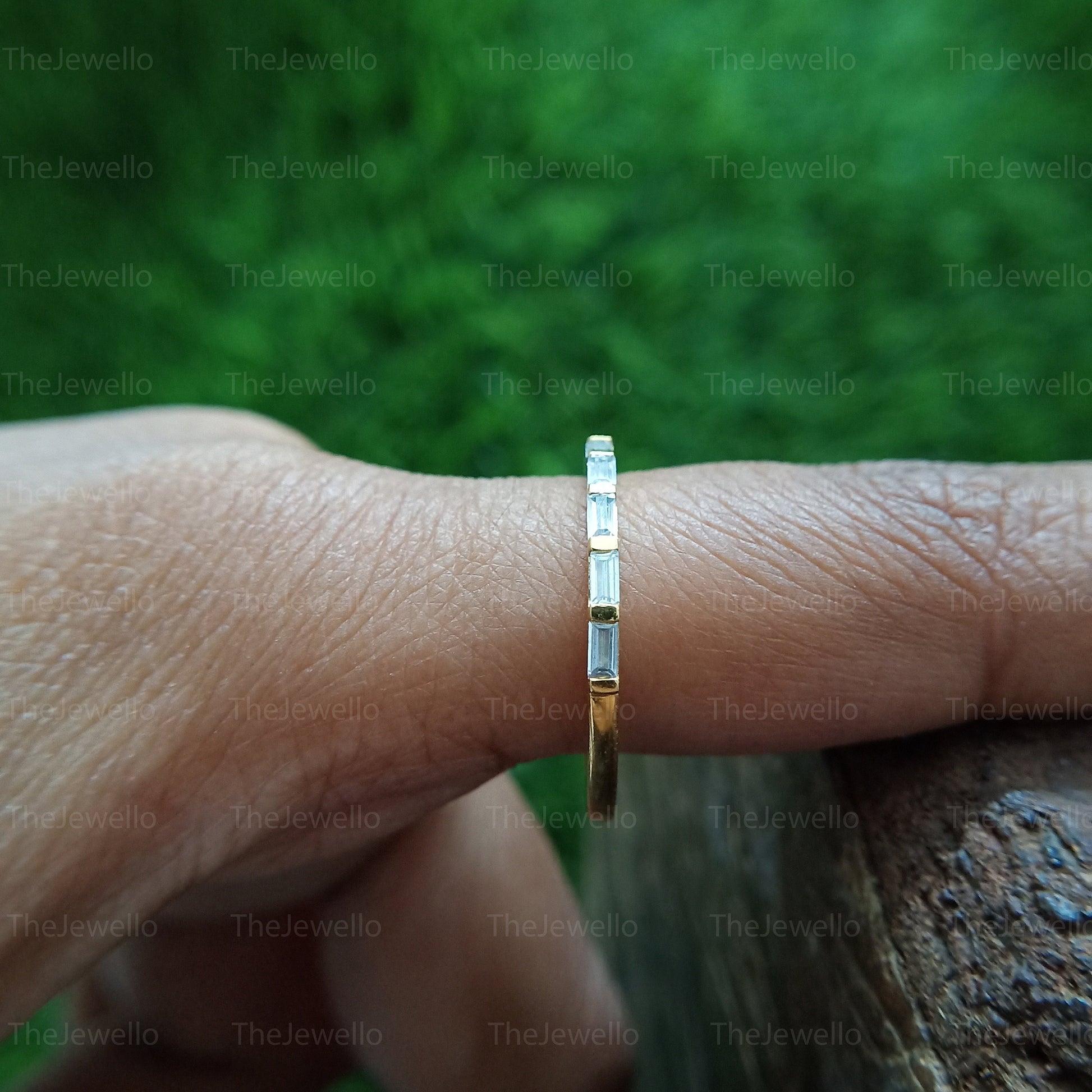 Baguette Cut Moissanite Band, Half Eternity Moissanite Solid Gold Band, Matching Wedding Ring for Women, Past Present Future Band.