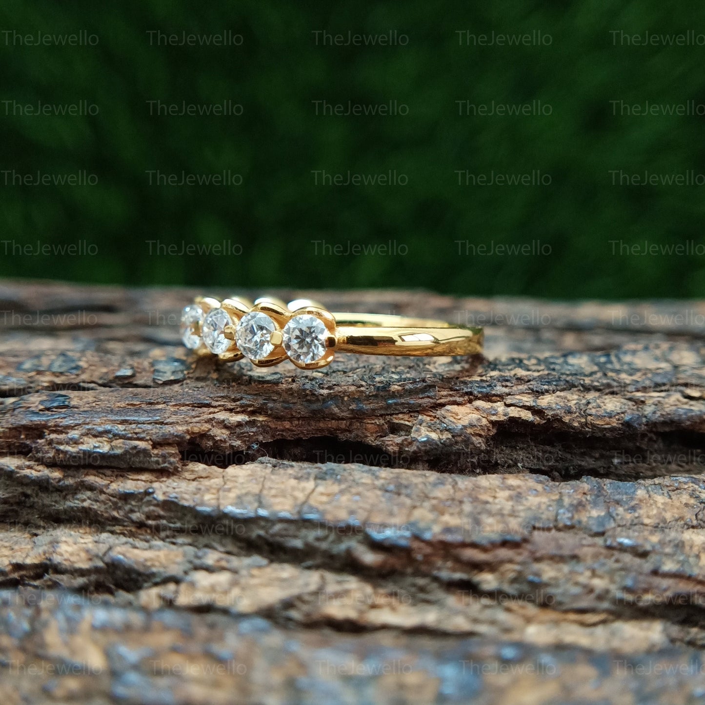 Unique Half Eternity Round Cut Moissanite Matching Wedding Band, Vintage Solitaire Yellow Gold Ring, Stackable Band For Women