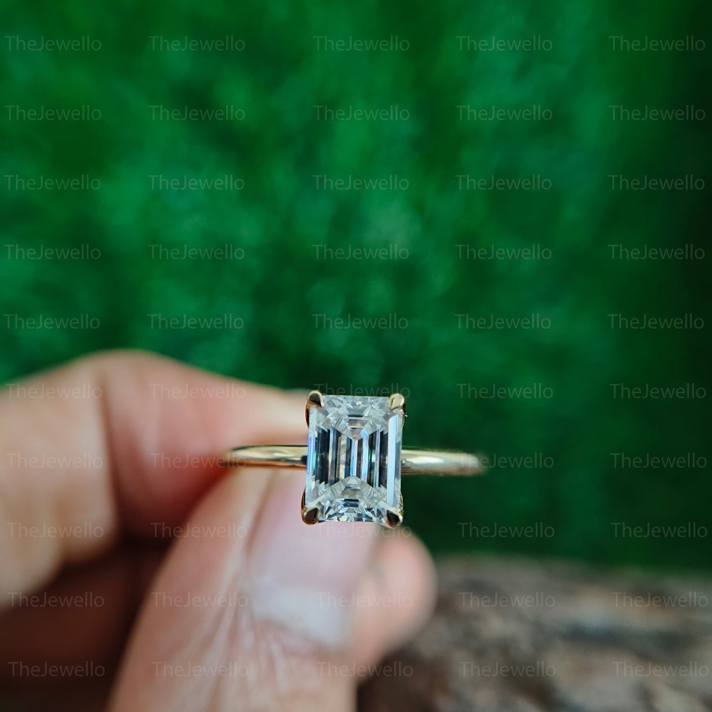 Moissanite Emerald Cut Engagement Rings, 8x6mm Emerald Cut Moissanite Engagement Ring, Handmade Custom Ring in Yellow Gold