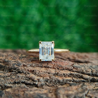 Moissanite Emerald Cut Engagement Rings, 8x6mm Emerald Cut Moissanite Engagement Ring, Handmade Custom Ring in Yellow Gold